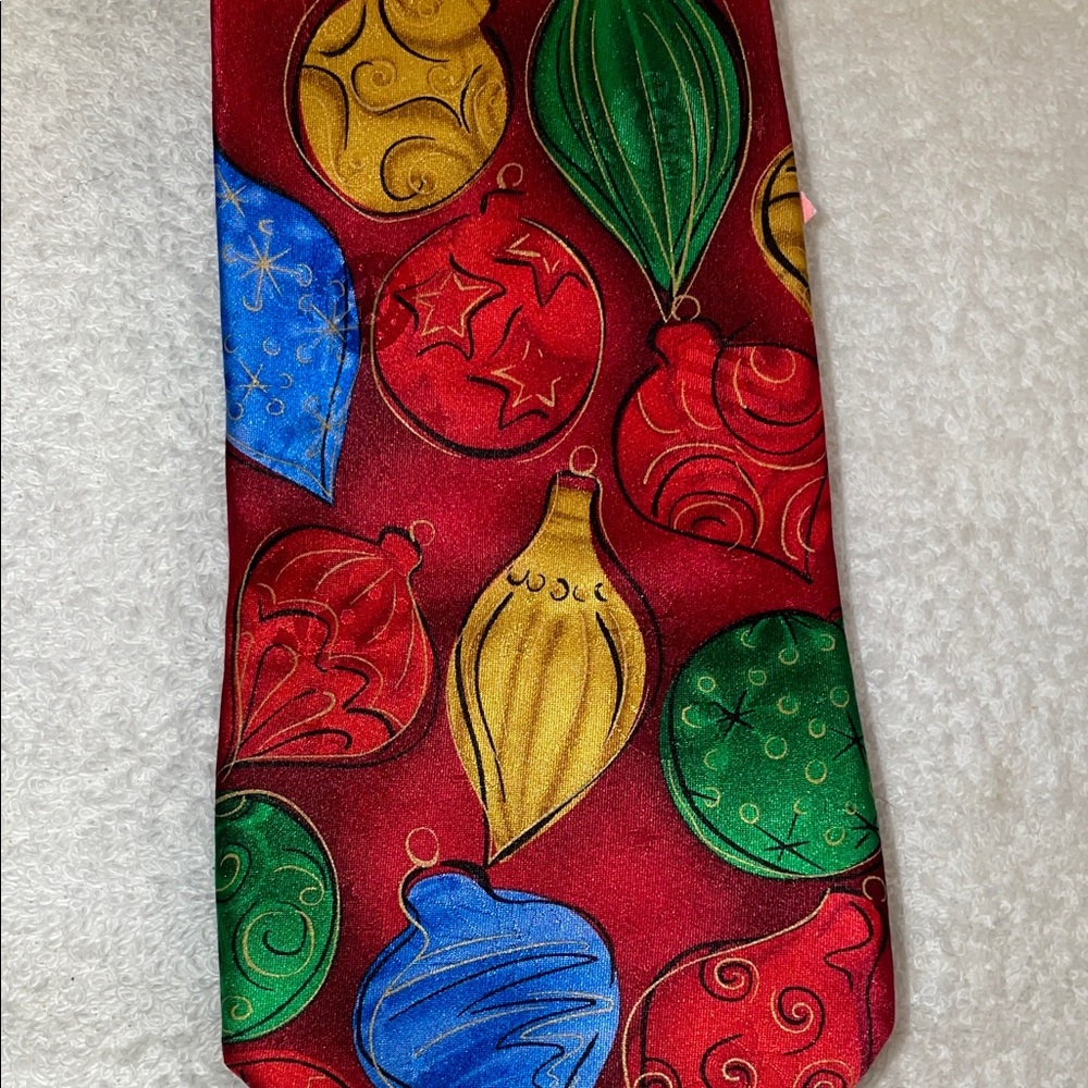 J. Garcia Festive Red Tie with Colorful Ornaments